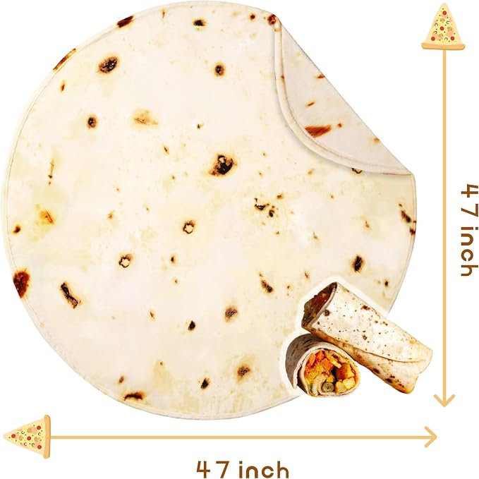 Bnuitland Burritos Tortilla Throw Blanket, 300 GSM Double Sided Giant Funny Gift, Realistic Super Soft Novelty Taco Swaddle Food Blanket for Kids and Pets Wrap