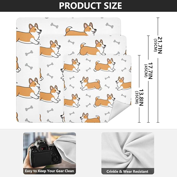 Emelivor Cute Pets Dogs White Pattern Self-Adhesive Magic Cloth Makeup Bag Portable Cosmetic Bag for Travelling Protective Cosmetic Pouch Travel Organizer for Cosmetics Electronics, 13.8x13.8in