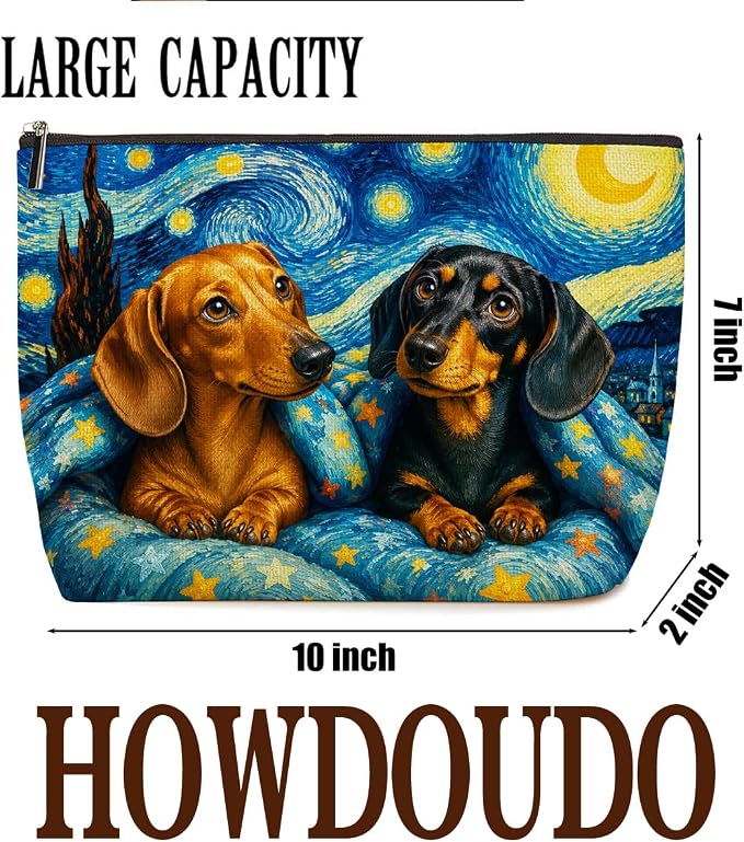 Starry Sky Dachshund Makeup Bag Cute Dog Cosmetic Bag Gifts for Women | Durable Travel Organizer Pouch for Women, Outdoor Portable Toiletry Bag, Christmas Birthday Gift for Mom Friend, Dog lovers