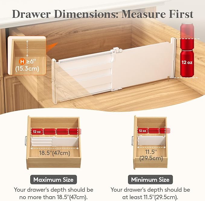 Lifewit 6" Tall Drawer Dividers, Adjustable Deep Drawer Organizer Clothes | 5 Pack 11.5"-18.5" Expandable White Plastic Separators for Dresser, Kitchen, Cabinet, Closet, Office Organization & Storage