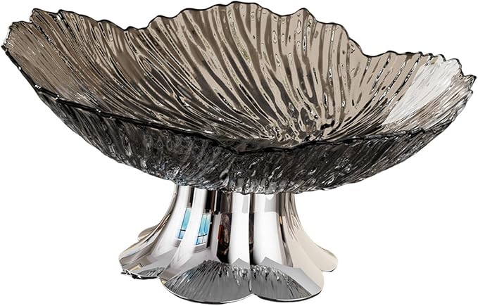 Pedestal Fruit Bowl, Snack Storage Holder, Fruit Tray, Dessert Display Stand, Decorative for Living Room Kitchen Home, E with Silver Base, Black
