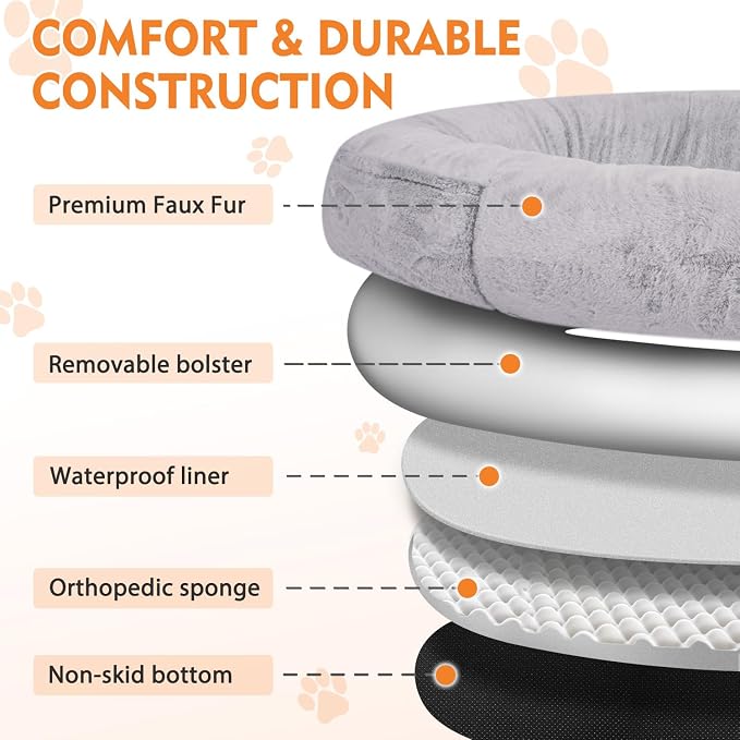Human Dog Bed for Adults and Pets,71"x45"x14" Human Size Giant Dog Bed,Washable Faux Fur Cover Napping Orthopedic Bean Bag Bed for Humans with Blanket and Pillow,Gray