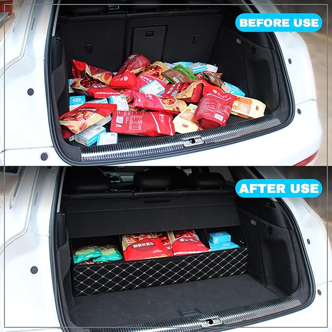 Car Trunk Organizer For Ford C-Max Energi -Custom Fit,Leather Large Capacity Outdoor Trunk Organizer,4-Layer Cover,Diamond Quilted Pattern All-Season Use For Ford C-Max Energi 2013-2017