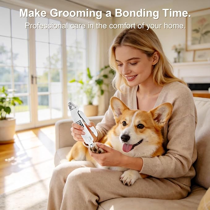 SZMDLX Dog Nail Clippers with Light, 2-in-1 Dog and Cat Nail Clipper with Grinder, Quiet Pet Nail Trimmer for Small Medium Large Dogs and Cats, USB Rechargeable
