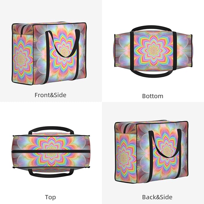 Heavy Duty Clothes Storage Bags Pastel Petal Mandala Fractal, 48.7L Moving Totes with Reinforced Handles for Bedroom and Closet Organization