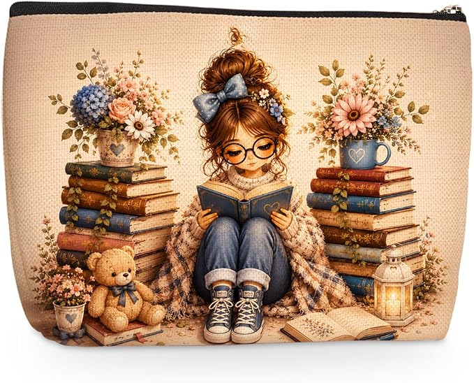 Book Girls Makeup Bag, Book Lovers Gifts Cosmetic Bags Travel Organizer Bag