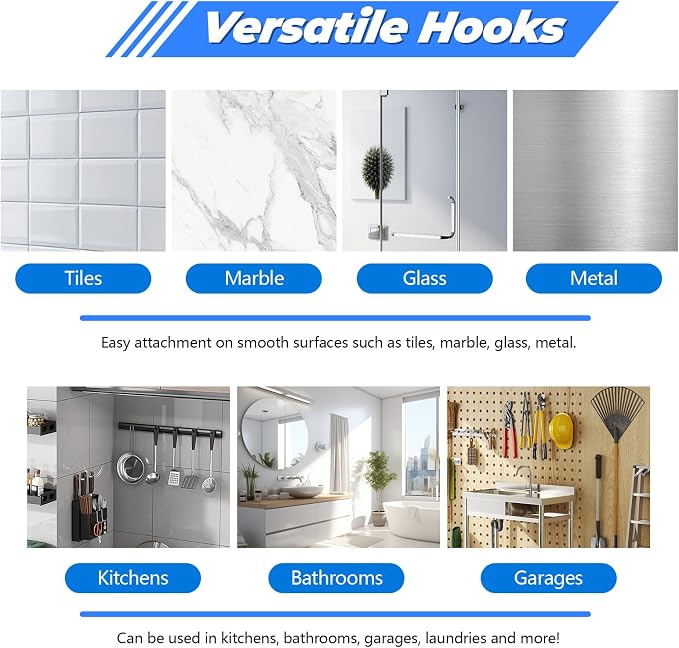 LELE LIFE 2 Pack Broom Holder Mop Hanger - Strong Suction Cup - No Drill Removable Broom Organizer Rack Wall Mount with Hooks for Bathroom Kitchen Garage, Clear