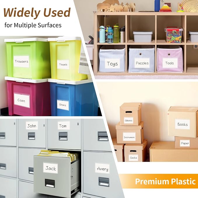 NIUBIER Storage Bin Labels, 36 Pcs Clear Adhesive Pockets, for 3×5 in Card | Removable Tote Label Stickers, Index Card Holder for Tote Box Bins Cabinet, Plastic Label Holders, Waterproof, Sticky Backing