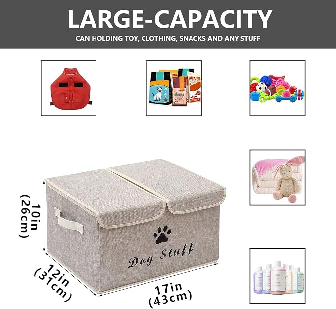 Morezi Dog toy box with lid storage organizer perfect basket for dog toys living room, playroom, closet, home organization and storage - Beige
