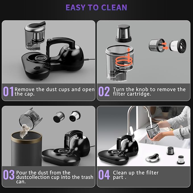 Hersven Mattress Vacuum Cleaner, Handheld UV Bed Vacuum Cleaner 16KPa & 12800 Vibrations Per/Min Upgraded Effectively Clean Up Bed, Pillows, Cloth Sofas, Carpets and Ther Fabric Surfaces