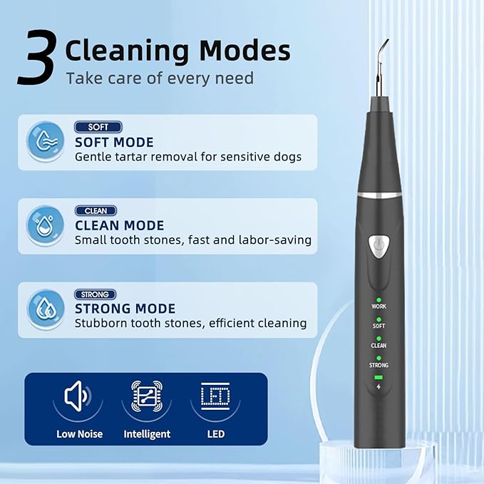 Plaque Remover for Teeth, Pet Ultrasonic Cleaner, Dog Plaque and Tartar Remover with LED Light, Dog Teeth Cleaning Dental Care Kit for Tartar and Stains, Suitable for Dogs and Cats (Black)