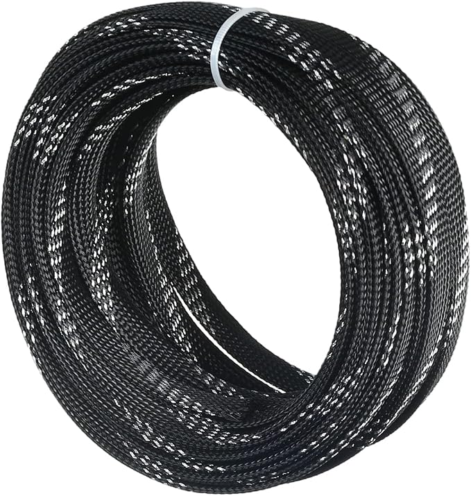 Jutagoss PET Expandable Braided Cable Sleeve, 32.8ft - 1/2 inch Black Silver Cable Management Sleeve, Wire Loom Tube Cord Protector for USB Cable, Power Cord, Audio Video and More, 1Pc