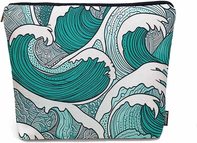Women Makeup Organizer Bag Ocean Waves, Japanese Great Wave Ocean Sea Waves Flax Cosmetic Bag Makeup Bags Toiletry Bag Accessories Organizer Travel Bags For Home Bathroom Office Hotel Gym