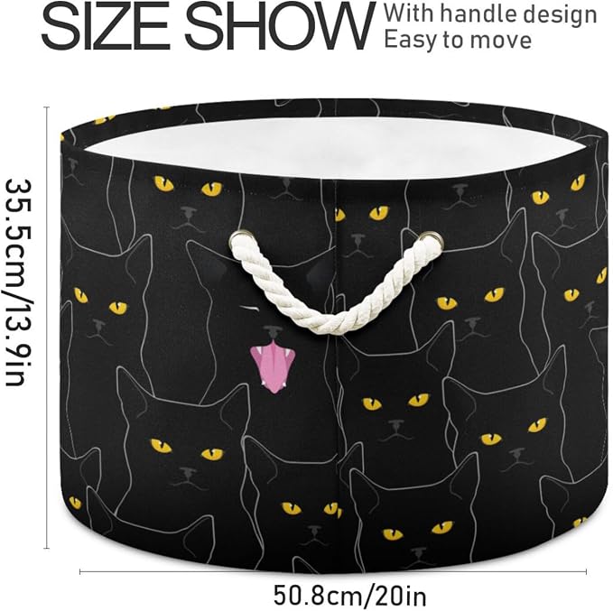 DOMIKING Large Storage Basket for Toys Cute Black Cats Print Storage Bin Box Laundry Basket for Nursery Room Home Decor, Pet Toy, Blankets