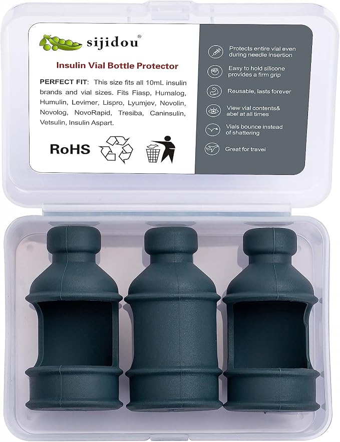 3 Pack Insulin Vial Bottle Protector Sleeve for Diabetic, Silicone Protective Case to Protect Insulin Vial from Breaking, Suitable for 10ml Short Insulin Vials (Grey)