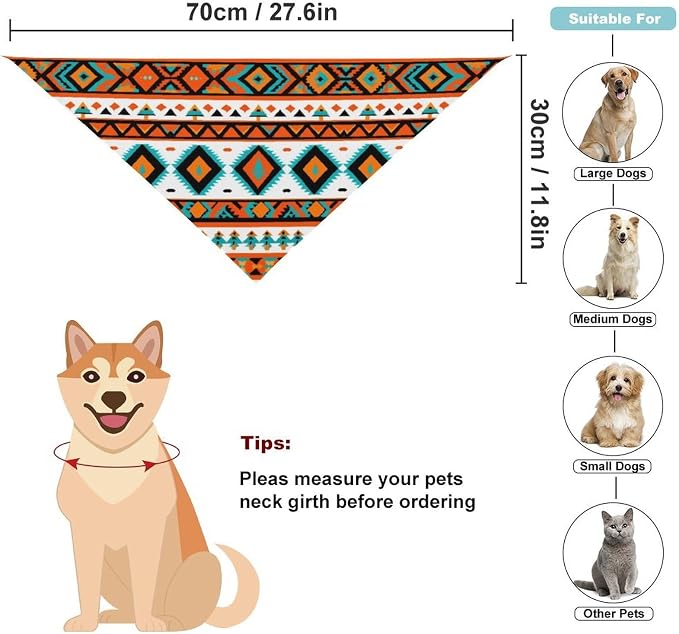 Lightweight Adjustable Pet Scarves Indiana Western Southwest Tribal Ethnic Aztec Geometric for Dogs and Cats Picnic, Camping, Beach Outings, Going Out, Casual Daily Use