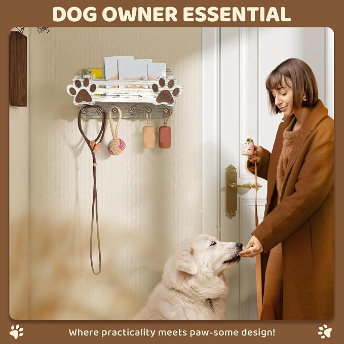 Dog Leashes Hanger 6 Hooks Floating Shelf Decorative | Door Key Holder Hanger for Indoor Home Living Room Kitchen Bedroom Apartment Hallway