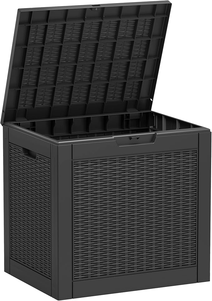 33 Gallon Outdoor Storage Box Waterproof Deck Box for Patio | Black, Resin, Small, Weatherproof, Lockable, Compact, Easy Assembly, Patio Pool Garden Accessories Storage, Organization