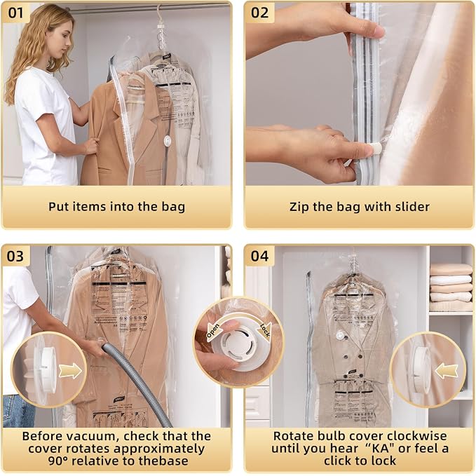 TAILI Hanging Vacuum Storage Bags for Clothes Space Saver 4 Combo Clear | Vacuum Seal Bags for Clothing Travel, Winter Clothes Storage Closet Organizers, Garment, Coats, Suits and Jackets