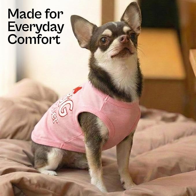 Parisian Pet Dog Shirt – 100% Cotton Shirts for Small Dogs – Pink Sleeveless Puppy Clothes – Lightweight and Breathable Dog Apparel – Girl Big Sister Dogs Clothes - Stretchy Pet T Shirts