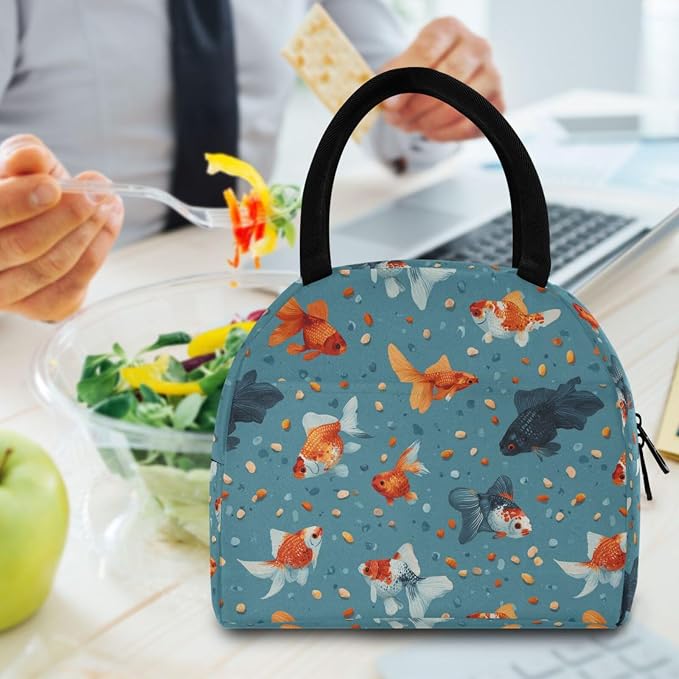 Lunch Bag Fish Food Pet Goldfishes Insulated Lunch Box Cooler Lunch Container Organizer Reusable Lunch Tote Bags for Work Travel Outdoor