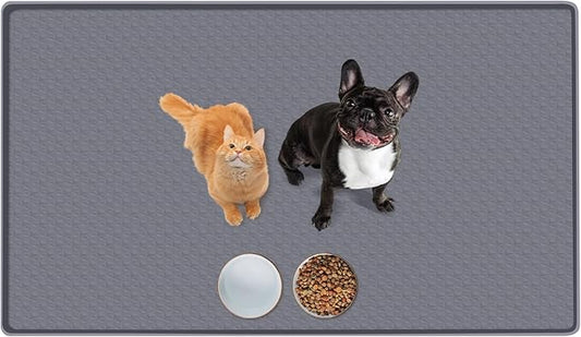 Cat Food Mat, 51" x 25.6" Pet Feeding Mat Extra Large Silicone Cat Litter Mat with Raised Edge Pet Placemat for Food and Water Bowl Non-Slip, Easy to Clean, Floor Protection (Dark Grey)