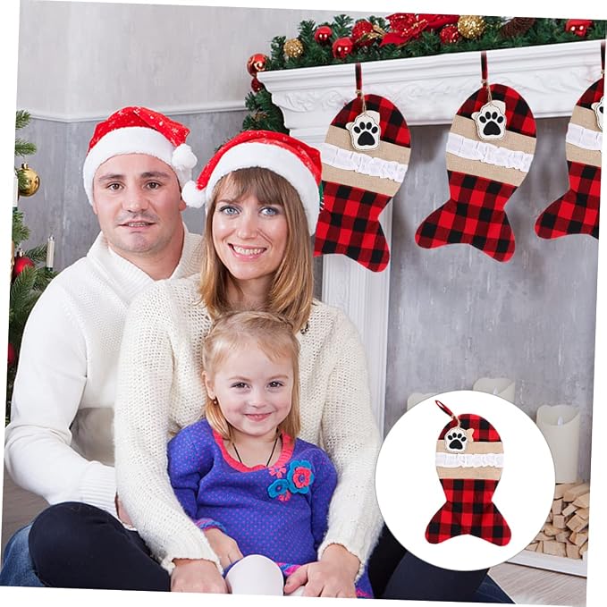 SOLUSTRE 1pc Christmas Bag for Pets Festive Stockings Pouch Storage for Candy Snacks Toys Plaid Design Holiday Decoration for Christmas Parties