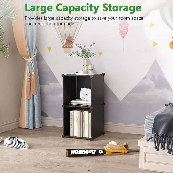 C&AHOME Modular Bookcase, 2-Cube Storage Organizer, Plastic Shelves, Black | Portable Closet Organizer, DIY Bookshelf, Storage Cabinet Ideal for Kids, Home, Office, 12.4" L x 12.4" W x 24.8" H