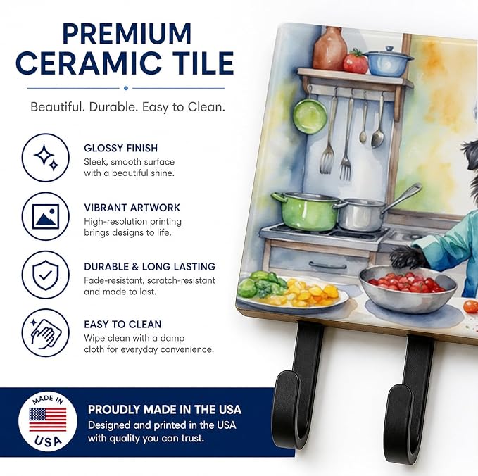 Caroline's Treasures Affenpinscher The Chef Leash or Key Holder Wall Hooks, Key Hooks Holder, Coat Rack Wall Mount, Coat Hooks, Hooks for Hanging Keys, Towels, Aprons, Leashes | Affenpinscher The Chef artwork on ceramic tile with three steel hooks for ...