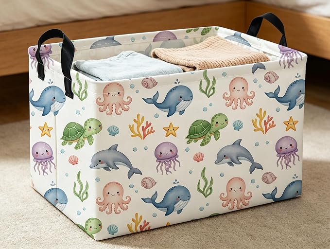 Rectangle Kids Baskets Ocean Basket Cute Storage Bin Fish Box for Room Decor Gift Basket(Cute ocean)