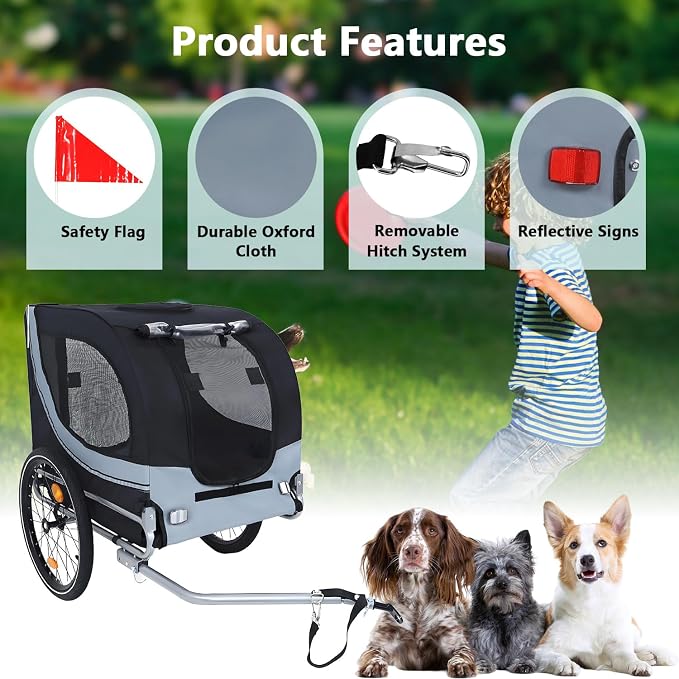 Large Dog Bike Trailer with 18.9" Wheels - 120LB Capacity Dog Trailer for Bike, Foldable Pet Bike Trailer for All-Terrain Cycling, Jogging & Camping