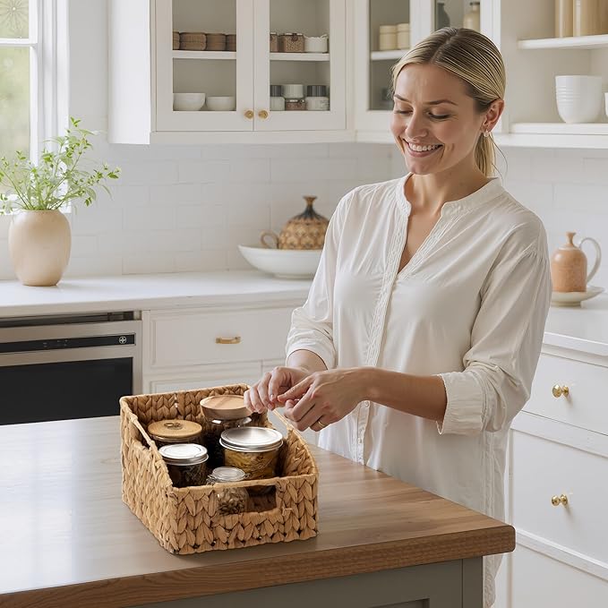 StorageWorks Pantry Baskets for Organizing, Wicker Basket with Built-in Handles, Handwoven Wicker Storage Baskets, Water Hyacinth for Shelves, 2 Pack | Water Hyacinth Pantry Baskets for Organizing, Wicker Baskets with Handles, Handwoven Wicker Storage ...