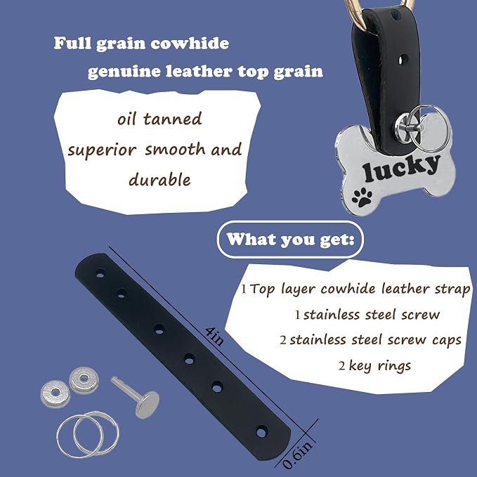 Pet ID Tag Silencer - Dog & Cat Collar Leather Connector | Holder Up to 4 Dog Tags(Black)