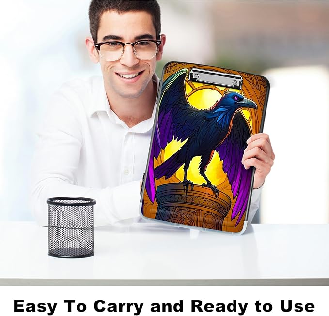 Eagle with Purple Wings A4 Clipboard with Storage Pen Holder, Clipboards Organizer Nursing Clipboard Foldable File Folder Plastic Clipboard Folio Clip Board for Office Students Classroom