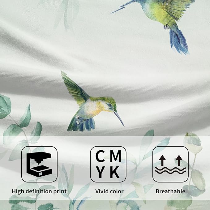 Giwawa Sage Green Leaves Hand Towels Eucalyptus Hummingbird Bird Kitchen Dish Towel Set of 2 Soft Guest Face Towel Spring Summer Home Decorations