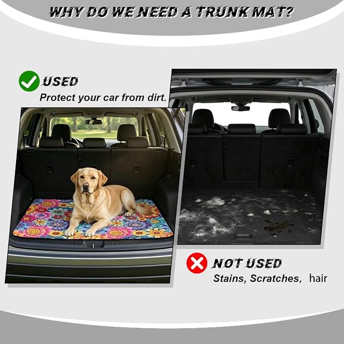 Howilath Bohemian Floral Rear Cargo Mat All Weather Trunk Liner for Cars SUV Truck, Non-Slip Polyester Carpet