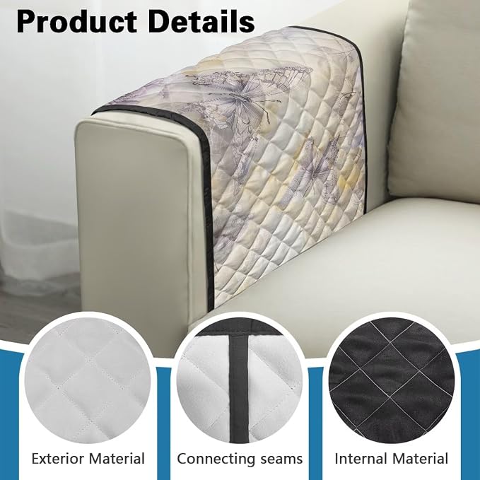 Butterfly Floral Stretch Couch Arm Covers with 2 Pockets Breathable Armrest Covers Chairs Arm Cover Easy to Clean, Scratch-Resistant Sofa Arm Protector Home Furniture Decor Cover