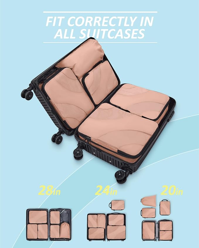 BAGSMART Compression Packing Cubes for Travel | Lightweight suitcase organizers bag set, space-saving double zipper expansion for carry-on luggage & travel organization