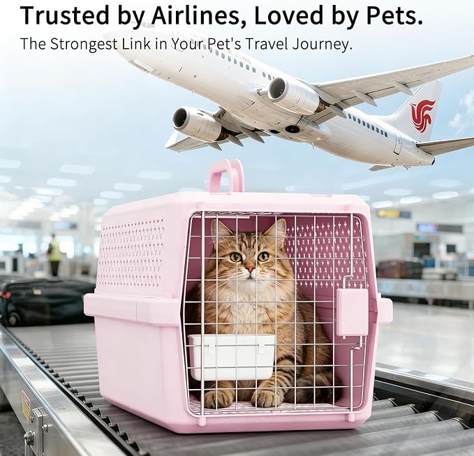 Hard-Sided Pet Carrier: 24" Travel Crate for Medium Dogs & Cats | Airline-Friendly Size / Secure Metal Locking Door / Multi-Side Ventilation / Spacious 24" Interior / Top Carry Handle