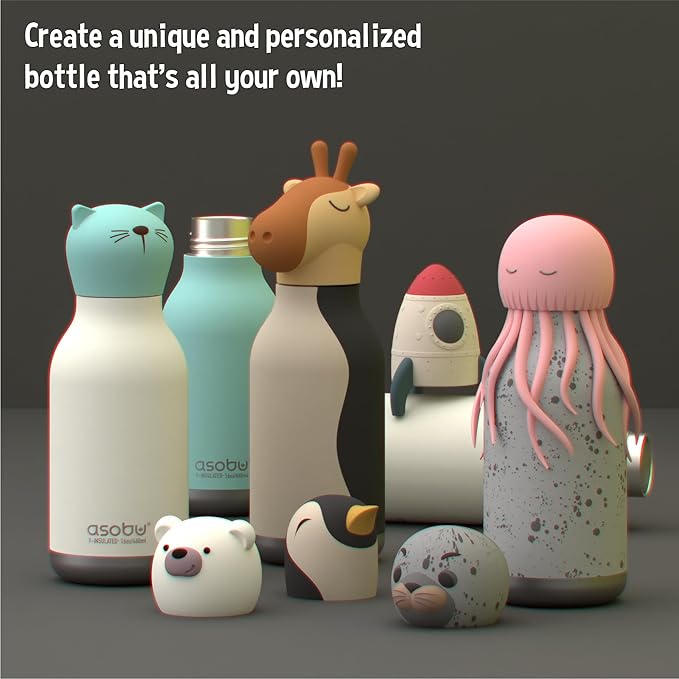 asobu Bestie Bottle Replacement Head For Insulated Stainless Steel Water Bottle, Detachable Soft Animal Head, Collectable Bottle Head for Fun Drinking For Kids, Red Panda