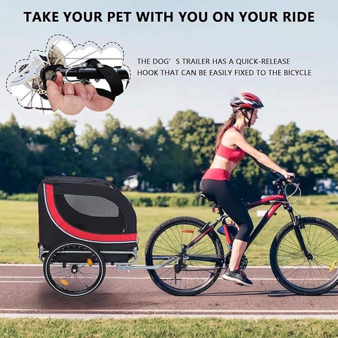 Large Dog Bike Trailer with 18.9" Wheels - 120LB Capacity Dog Trailer for Bike, Foldable Pet Bike Trailer for All-Terrain Cycling, Jogging & Camping