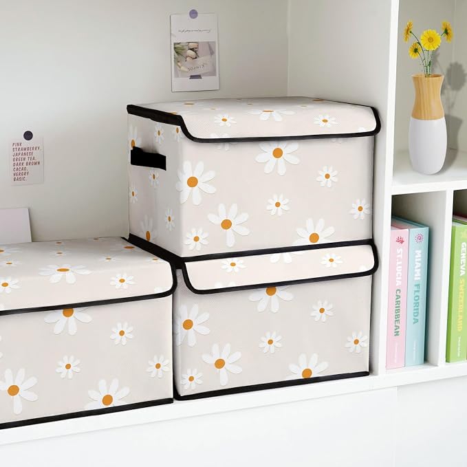 Stackable Clothes Storage Bins with Lids 3 Pack | Closet Organizers, Fabric Box, For Blanket Clothes, Under Bed Storage Containers