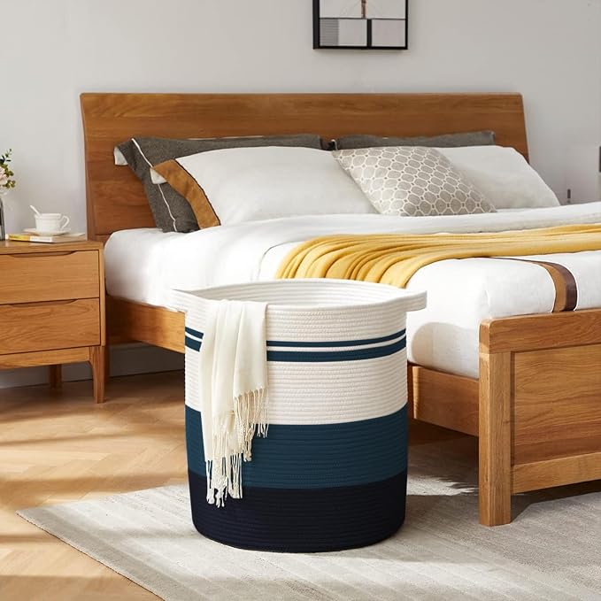 OIAHOMY 80L Laundry Baskets Hamper with Handles,Decorative Basket for Living room,Woven Storage Basket for Toys Bin,Pillows, Blankets,Clothes-20x18in-Gradient Blue | Tall Dirty Clothes Hamper with Handle,Blanket Basket,Decorative Basket for Living Room...