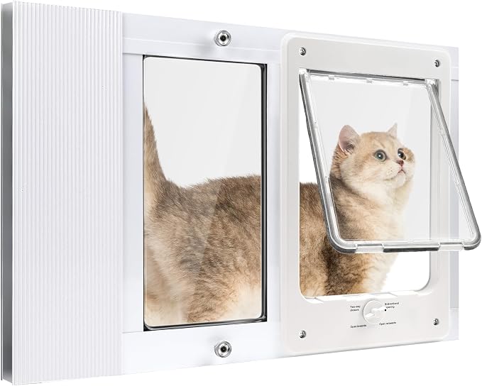 Petoasis Cat Door for Window & Small Dog, Quick Damage-Free Install, 21"-23 4/5" Width Adjustable, All Aluminum Frame, 4-Way Lock, Magnetic Closure, Extra Window Lock & Sealing Strips (XS)