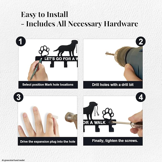 Dog Leash Holder for Wall, Key Holder Mount with 5 Metal Hooks, Pet Leash and Key Organizer, Screw Mounted Rack for Leashes Keys Collars, Entryway Garage Mudroom