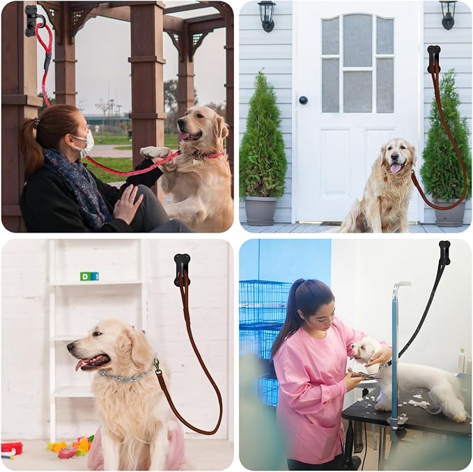2Pack Dog Leash Hooks for Wall Black Dogs Leash Holder Wall Mount Dog Hook for Leashs for Indoor & Outdoor Use - Secure and Escape-Proof Hook for Dogs Leashs Storage