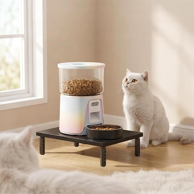 OPNICE Adjustable Cat Food Stand, Elevated Cat Feeder Stand with 4 Height Settings, Automatic Cat Feeder & Tradition Bowls, Raised Pet Feeding Table Station for Cats & Small Dogs, Black 2-Pack