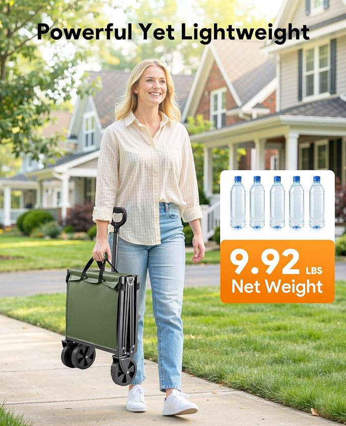 Collapsible Wagon Cart with Wheels, 220LBS for Grocery Shopping Camping | 110L Capacity Wagons Carts Foldable,220LBS Heavy Duty Wagon Carts, Lightweight Portable Utility Cart,All-Terrain Wheels