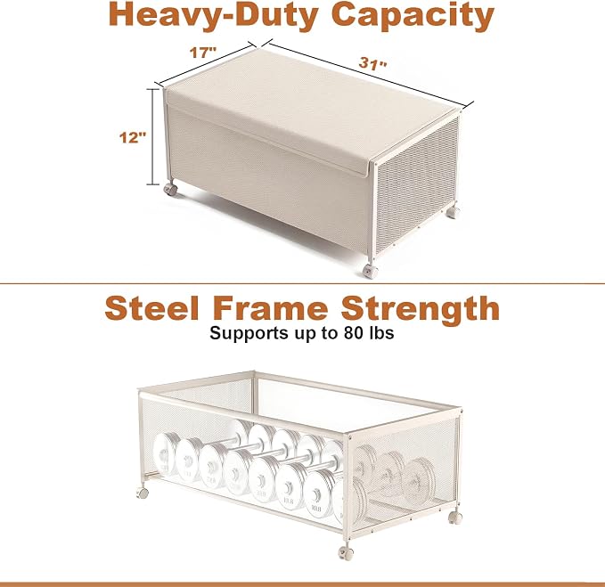 Fokyfok 2Pack Under Bed Storage Containers,12 inch Height,31 inch Long | Under Bed Shoe Storage,Underbed Storage with Wheels,Large Rolling under bed Clothes Storage Drawers,Lid,Dorm Tall,Ivory