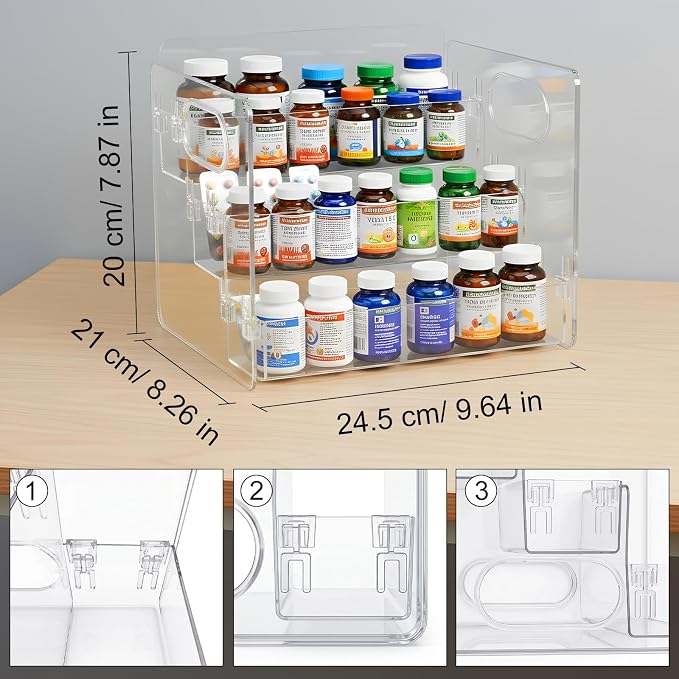 2 PCS 3-Tier Vitamin Storage Organizer | For Vitamin Bottles And Medicine Bottle, For Countertop, Bathroom Cabinet Storage, Items Clearly Visible